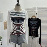 Real Shooting Design Y2k Vintage T-Shirt Prints Long-Sleeved T-Shirt Slimming Bottom Top 1176