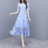 High-End Dress 2025 New Super Fairy Dress Summer Yang Printing Belly Embroidery Mesh Skirt