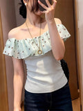 French Wave Dot Lotus Side Shoulder Short-Sleeved T-Shirt 2026 Summer New Summer Bottoming Shirt Women's Clothing
