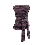 Real Shot Y2k With Chest Pads With Chest Pads To Wear Chest Vest Irregular Belt Strap Short Tie-Dye Letter Print Top 9270