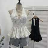 2026 Summer New Women's Pop Point Deep V Sexy Collared With Chest Pad Sling Vest 9336
