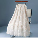 Three-Dimensional Broken Flower Skirt Fairy Fairy Summer Mesh 2025 New High-Waist Yarn Skirt Medium Long Mesh Skirt