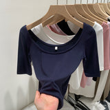 2026 Early Spring Temperament Pure Babes To Cultivate Wide-Necked Short-Sleeved T-Shirts For Girls Summer Commuting New Korean Body Repair