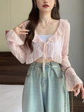 Lotus Edge With Lace Sunscreen Cardigan Women Thin Summer Outside Wearing A Short Shawl Shawl Coat Long-Sleeved Top