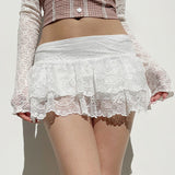 Ballet Style Base Solid Color Low-Rise White Lace Cake Skirt Thin Dance Skirt