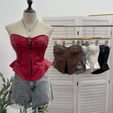 Real Shot With Chest Cushion Anti-Slip Bar Hottie Bosom Waist Pu Skin Hook Wrapped Breastless Top Woman 2785