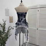 Dizzly Dyed Mesh Printing With Anti-Slip Striped Chest Vest Splicing Lace Irregular Ribbon Belt 7231