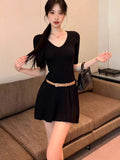 V Collar Half-Sleeved Knitted Dress Woman 2026 Summer Babes Slimmed Short Skirts Thin Waist A-Word Dress
