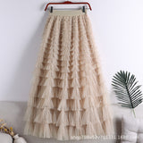 Net Yarn Splicing Cake Skirt 2025 Spring, Summer And Autumn And Winter New Medium And Long Skirt A-Word Long Skirt Pong Yarn Skirt