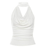 Pure Hottie Sexy Hanging Neck Collar Big Bare Back Slings Women Summer New Folds Inside And Outside Wear Vest Tide