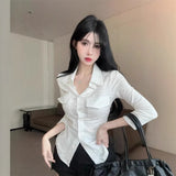 Pure Lusty Temperament Polo Collar Long-Sleeved Shirt Women Summer Short Repair Slim Design Picts Tat