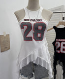 Real Shooting Retro Hanging Neck Sling Vest Woman With Hot Girl Mesh Ribbon Irregular Sleeveless Top 8080