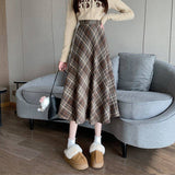 Curry Hair Lattice Half Skirt Women Autumn And Winter 2025 New High-Rise Thin Half Skirt A Word Long Umbrella Skirt