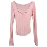 Purely Sexy Royal Sister Bursified Body Sunscreen Long-Sleeved Thin T-Shirt Girl Autumn Tight Half-Open Collar Micro-Permeable Top