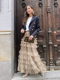 New Women's High-End Sense Summer Temperament British Net Yarn Cake Skirt Punt Skirt Solid Color A Word Half-Body Skirt
