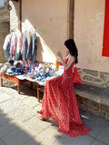 2025 New Leisure Temperament To Pick Up Thin Skin Spliced Red Lattice Long Sling Dress Women's Holiday Style