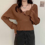 Korean Version Of The 2026 Spring And Autumn New Design Sense French Small Collection Waist Thin Two Open Shoulder Long-Sleeved Knitted Shirt Woman