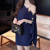 French-Style Shoulder Irregular Knitted Cloak Shawl Woman + Sling Dress Set Languid Outside The Coat