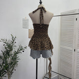 Real Shot With Chest Pad Leopard Sling Hanging Neck Design Feeling Drift Belt Vest V Collar Sleeveless Top 9278