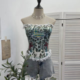 Real Shooting Babes Leopard Print Bump Color Lace Bow Tectored Brae With Chest Cushion Top 1580