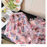 French Romantic Style Three-Dimensional Flower Mesh Splicing Half-Dress Woman Autumn High-Waist A Word Loose Big Swing Skirt