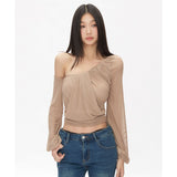 Slim Thin Top Sexy Slanted Shoulder Hottie Top Design Women's Summer Sunscreen Shirt Women Long-Sleeved T-Shirt Thin