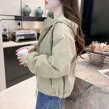 Hooded Short Solid-Color Small Sprint Jacket Women's Spring And Autumn Loose Casual Jacket Double Zipper Trend Top