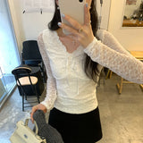 Wooden Ear Lace With V-Neck Lace In The Bottom Shirt Of The New Pure Lustful Skin T-Shirt