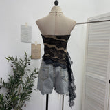 Real Shot Lace Lace With Bra Tempo Vest With Chest Cushion Anti-Slip Slipless Short Sleeveless Top 23667