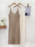 Real Shooting Korean V-Neck Knitted Sling Dress Women's New Summer Temperament Long Vest Skirt