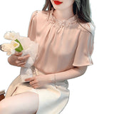 Summer New High-End Loose Thin Temperament Short-Sleeved Shirt Female Small Lotus Leaf-Side Shirt Shirt