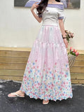 New French Sweet Heavy Industry Embroidery Print Collection Waist Thin Long High-Waist Fairy Skirt A Word Half-Body Skirt
