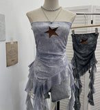 Star Embroidered Babes Style Print Tector Tector Tector Tector Vest Ribbon Short Sleeveless Top 1290
