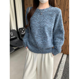 2025 Autumn And Winter Version Of The Round Collar With Loose Shoulder Knitted Shirt Thick Sweater Bottom Long-Sleeved Top