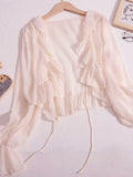 2025 Summer New Little Fairy Knitted Cardigan With Horn Sleeves Translucent Sunscreen Long-Sleeved Woman