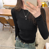 Design Sense Collar Knitted Jersey Women's Spring And Autumn New Shoulder Jacket T-Shirt With Long-Sleeved T-Shirts