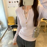 2026 New Year's Unique Loose Inside-Dial Bottom Shirt Women's Buttons Can Wear High-End Feeling Long-Sleeved T-Shirt Top