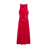 Spring 2025 New Fashion Round Collar Sleeveless Black Silk-Sense Silk-Sense Dress Women 8372090