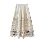 High-End Temperament Hollow Lace Splicing Half Dress Women Summer Pure Desire Wind Tight Waist Thin Swing Skirt