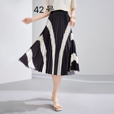 2025 New High-Rise Half-Dress Woman Tight Waist Ink Print Design Sense A-Character Skirt In The Long Folded Skirt