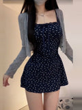French Blue Floral Sling Dress Women's Summer 2025 New Small Man Summer Wearing A High-End Short Skirt