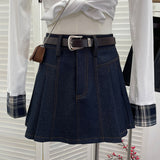 Real Shooting Hottie Cowboy 100 Folded Skirt Girl Bright Line High Waist Anti-Walk Light A Short Skirt With Belt 8302