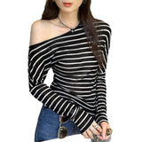 Lyselle Tiansing Striped Shoulder-Sleeve Long-Sleeved Shirt T-Shirt Women's Early Autumn 2025 New Korean Beauty Top