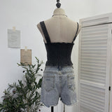 Spice Girls Slanted Shoulder Jeans Slings Vests Women Wearing Irregular Buckle Short Sleeveless Top 653