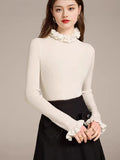 Pure Hot Girl Tight Inside The Thin Knitted Jersey Girl 2025 Autumn And Winter High-End Wooden Ear Collar Sweater Top