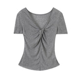 Lyselle Silk Wool Twisting V-Neck Short-Sleeved T-Shirt For Women Wear A New Beautiful Repair Bodysuit In Summer
