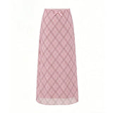 Sweet And Gentle Wind Pink Women's Summer New Korean Lattice Simple Skirt Small Fresh Long Dress