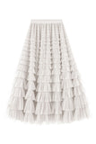 Net Yarn Lotus Leaf Side Temperament Skirt Women's Dress 2025 Spring And Autumn New Famous Woman Long Dress Thin Cake Skirt 2210