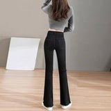High-Waisted Denim Micro-Horn Trousers Women Black Small Eight-Point Trousers Elastic Thin Nine-Point Horn Pants Tide