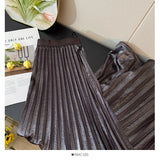 Autumn 2025 French Fashion Shiny Feeling 100 Folded Skirt Women High-Waist A Word Loose Umbrella Skirt Tide
